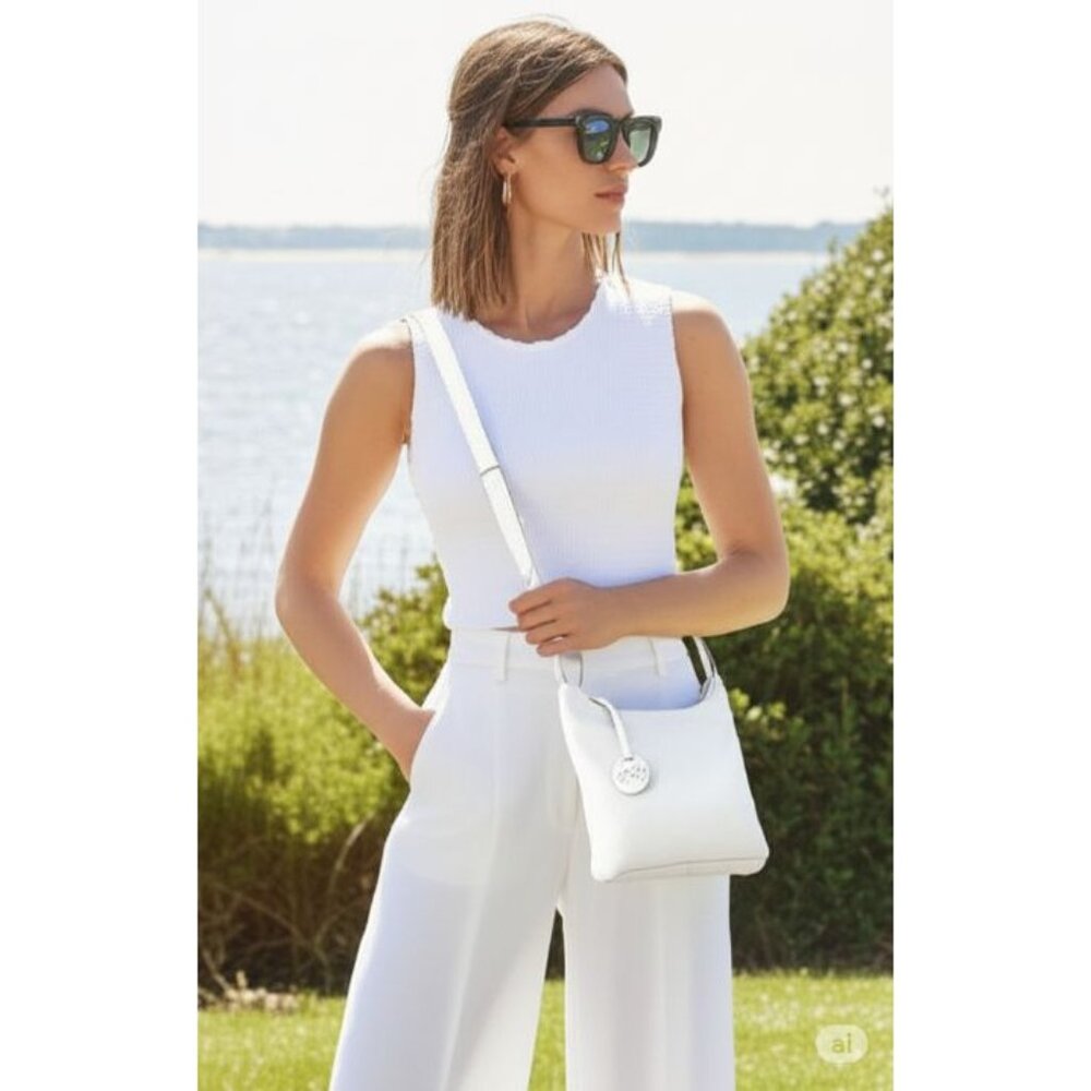 The Sak White Leather With Logo Charm Crossbody Shoulder Bag